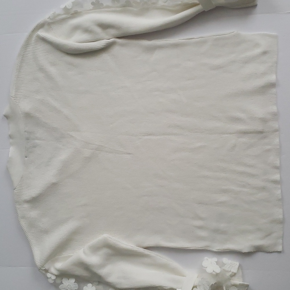 FRENCH CONNECTION Caballo Floral-Lace Sleeve Sweater ~ L - Picture 8 of 12